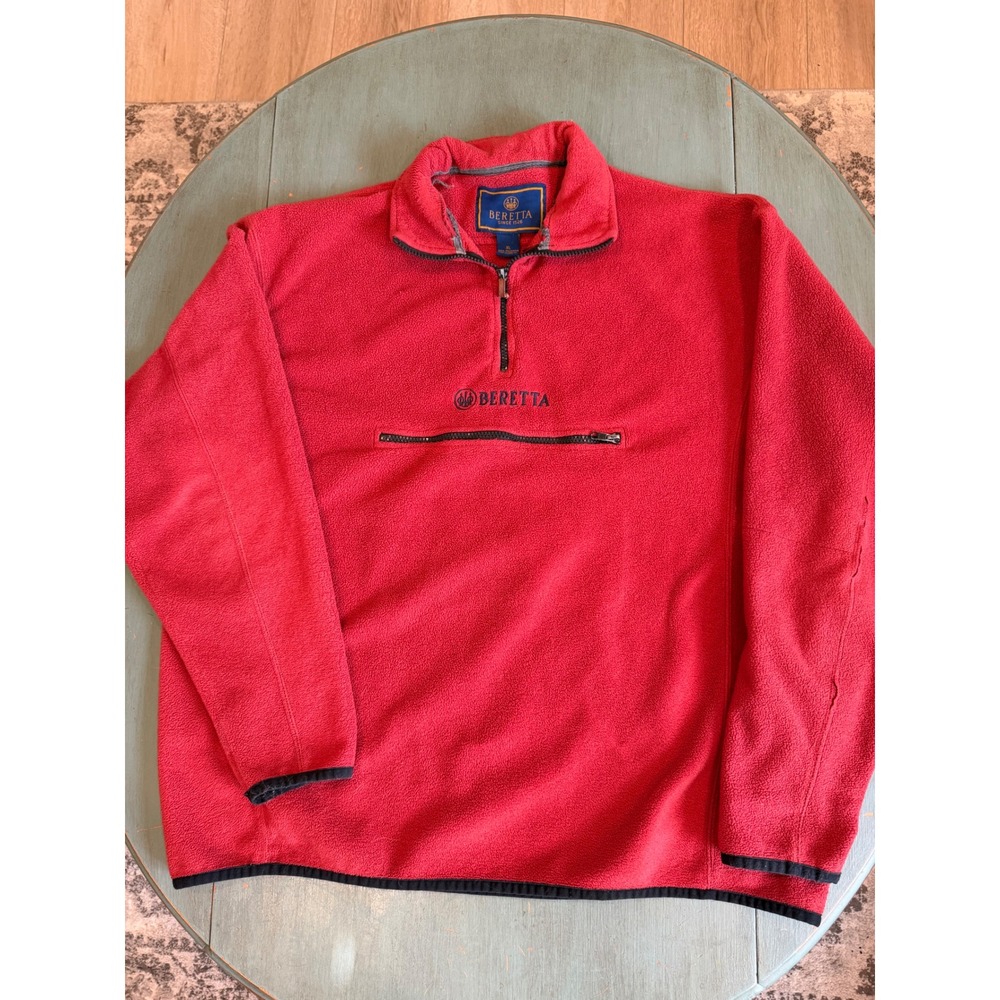 Beretta Mens XL Red Fleece Quarter Zip Pullover Sweater Logo Hunting Outdoor